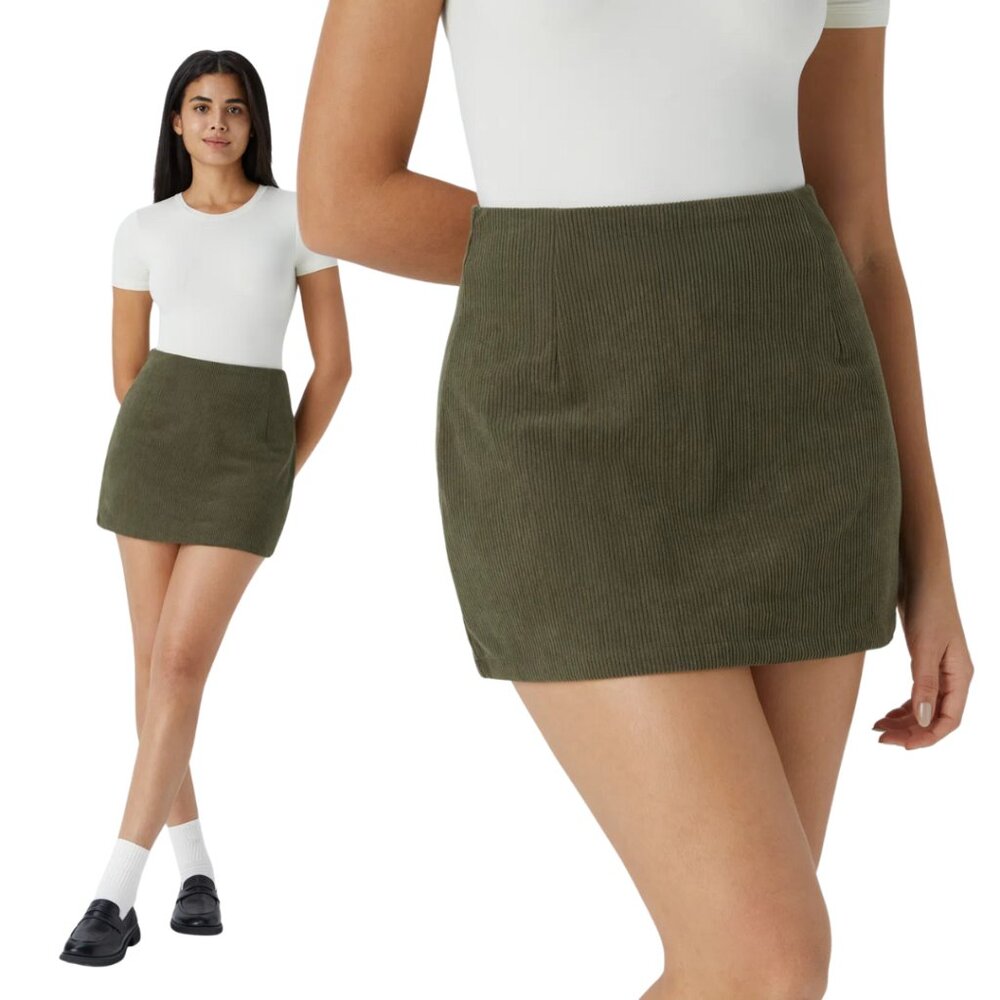 HALARA High Waist 2 In 1 Corduroy Green Mini Skort Skirt Various Sizes NWT